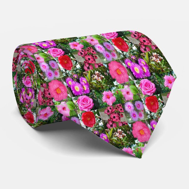 Pink Flower Photo Collage, Tie (Rolled)