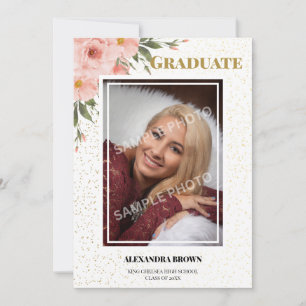 Pink Flower Photo Graduation Party Invitation