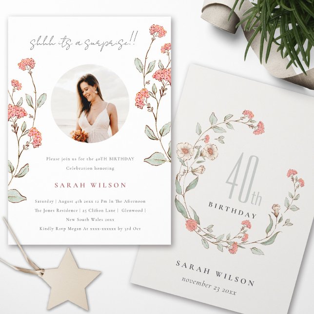 Pink Flower Photo Surprise Any Age Birthday Invite (Creator Uploaded)