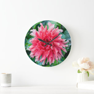 Pink Flower Photography, Canadian Dahlia Large Clock