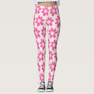 Pink Flower Pickleball Pattern Cute and Trendy  Leggings