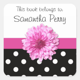 Pink flower polka dot customisable stickers