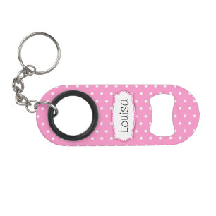 Pink flower polka dots name bottle opener