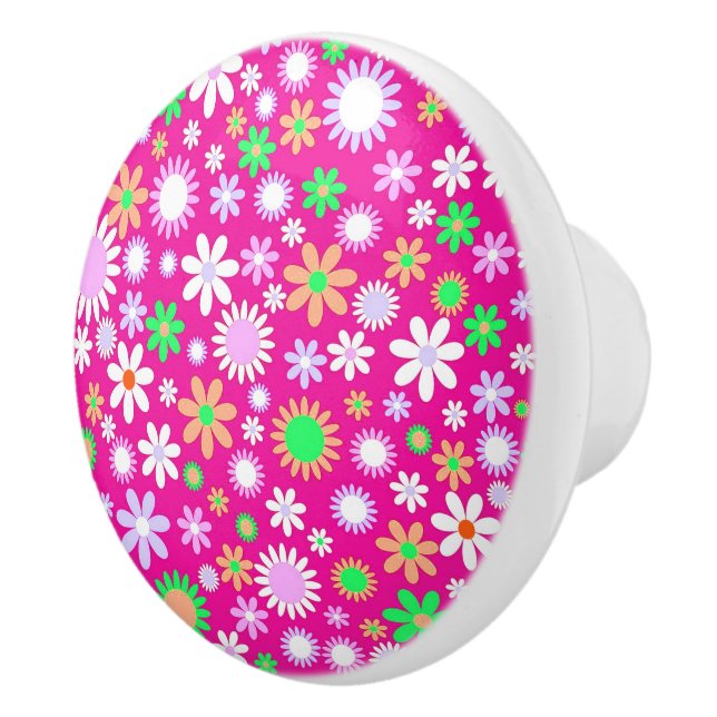 Pink Flower Power Ceramic Knob (Right)