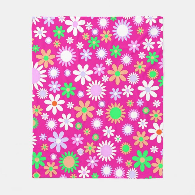 Pink Flower Power Fleece Blanket (Front)