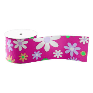 Pink Flower Power Grosgrain Ribbon