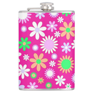 Pink Flower Power Hip Flask