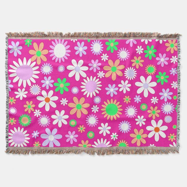 Pink Flower Power Throw Blanket (Front)