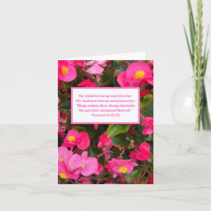 Pink Flower Proverbs 31:28-29 Bible Verse Card