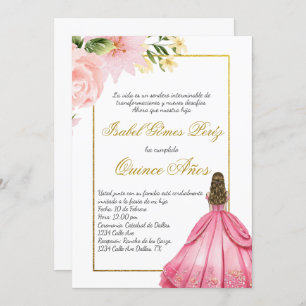 Pink flower Quince invitation in Spanish