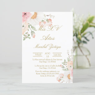 Pink flower Quinceanera invitation