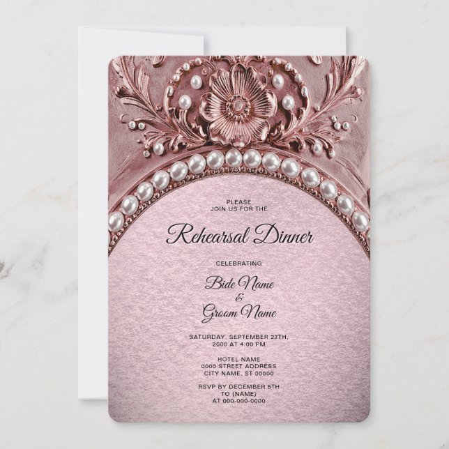 Pink Flower Rehearsal Dinner Invitation (Front)