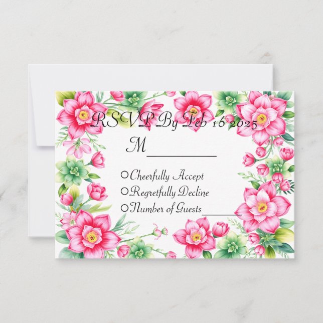 Pink Flower Response Card w/o Meal Options (Front)