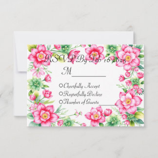 Pink Flower Response Card w/o Meal Options