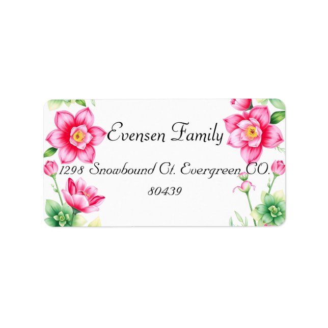 Pink Flower  Return Address Label (Front)