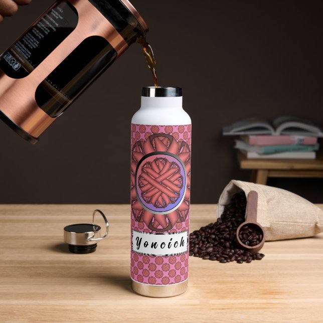 Pink Flower Ribbon by Kenneth Yoncich Water Bottle (Coffee)
