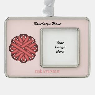 Pink Flower Ribbon Tmpl (H-O) by Kenneth Yoncich Silver Plated Framed Ornament