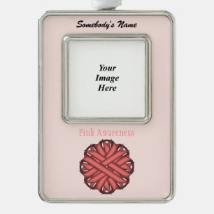 Pink Flower Ribbon Tmpl (V-O) by Kenneth Yoncich Silver Plated Framed Ornament