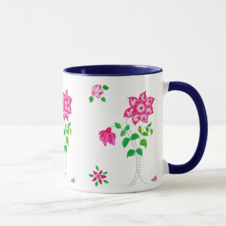 Pink Flower Ringer Mug