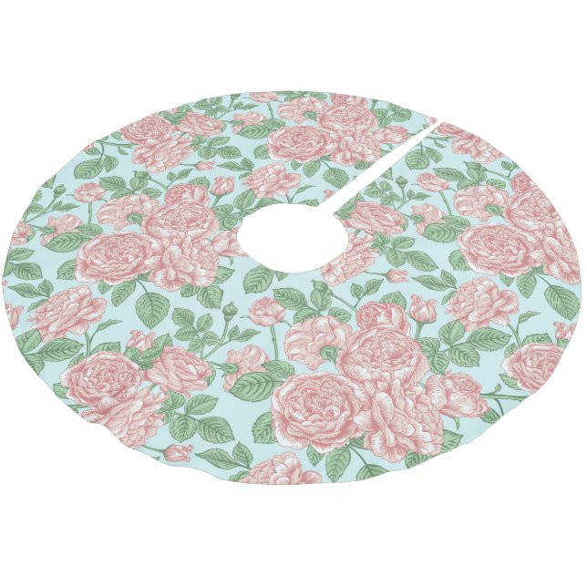 Pink Flower Rose Garden Bouquet Pattern Brushed Polyester Tree Skirt (Angled)