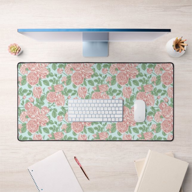 Pink Flower Rose Garden Bouquet Pattern Desk Mat (Office 1)