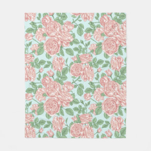 Pink Flower Rose Garden Bouquet Pattern Fleece Blanket