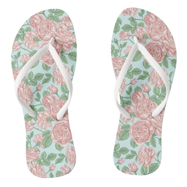 Pink Flower Rose Garden Bouquet Pattern Flip Flops (Footbed)