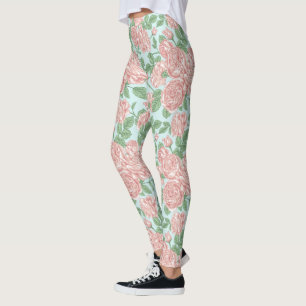 Pink Flower Rose Garden Bouquet Pattern Leggings