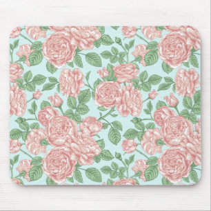 Pink Flower Rose Garden Bouquet Pattern Mouse Mat