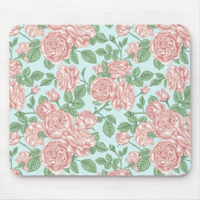 Pink Flower Rose Garden Bouquet Pattern Mouse Mat (Front)