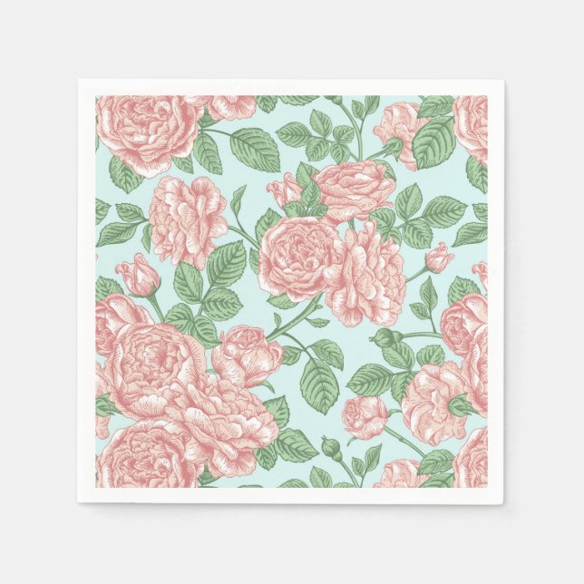 Pink Flower Rose Garden Bouquet Pattern Napkin (Front)