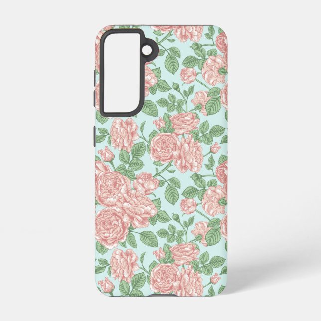 Pink Flower Rose Garden Bouquet Pattern Samsung Galaxy S21 Case (Back)