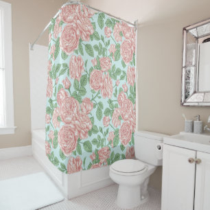 Pink Flower Rose Garden Bouquet Pattern Shower Curtain