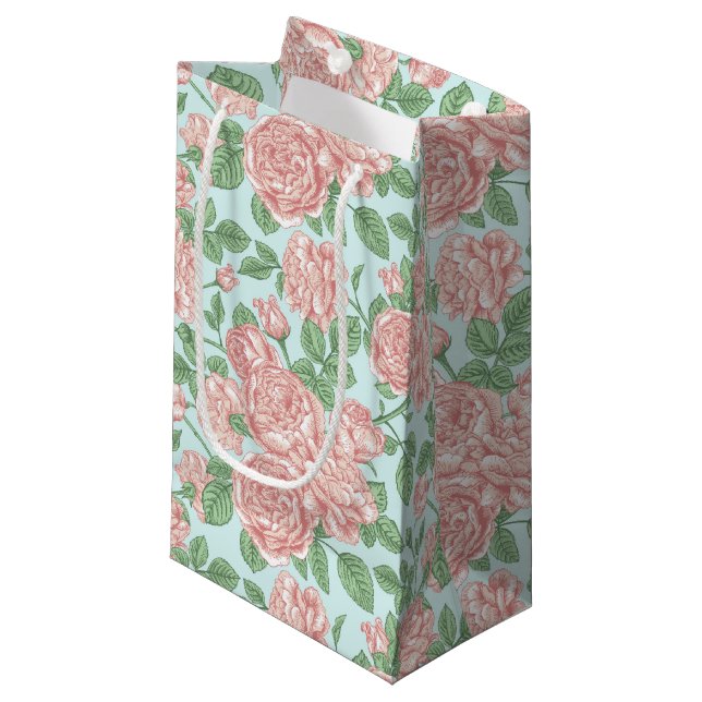 Pink Flower Rose Garden Bouquet Pattern Small Gift Bag (Front Angled)