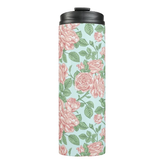 Pink Flower Rose Garden Bouquet Pattern Thermal Tumbler (Front)