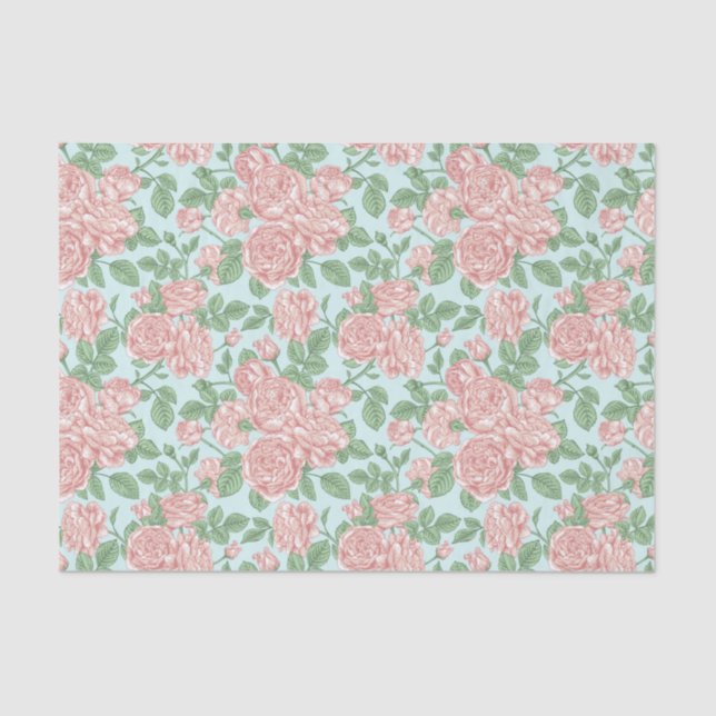 Pink Flower Rose Garden Bouquet Pattern Tissue Paper (Front)