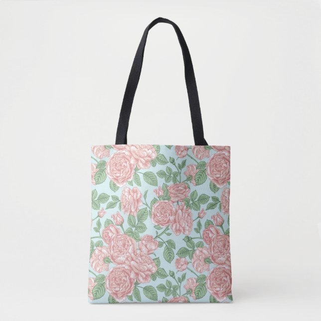 Pink Flower Rose Garden Bouquet Pattern Tote Bag (Front)