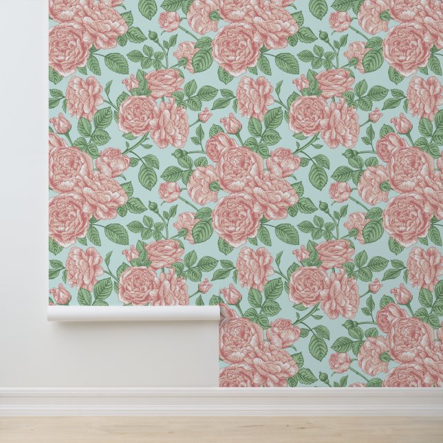 Pink Flower Rose Garden Bouquet Pattern Wallpaper (Application)