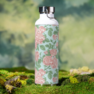 Pink Flower Rose Garden Bouquet Pattern Water Bottle