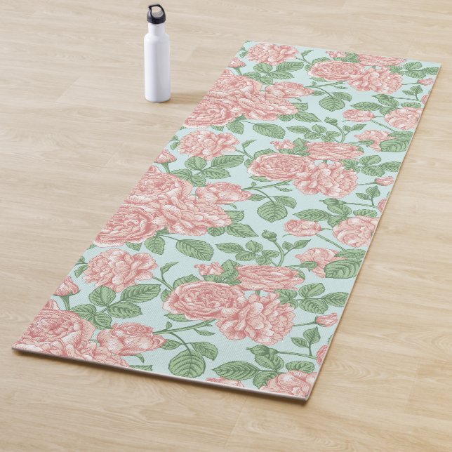 Pink Flower Rose Garden Bouquet Pattern Yoga Mat (In Situ)