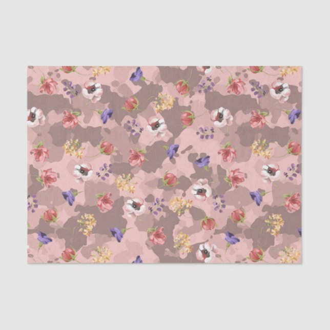 Pink Flower Rose Gold Camo Camouflage Tissue Paper (Front)