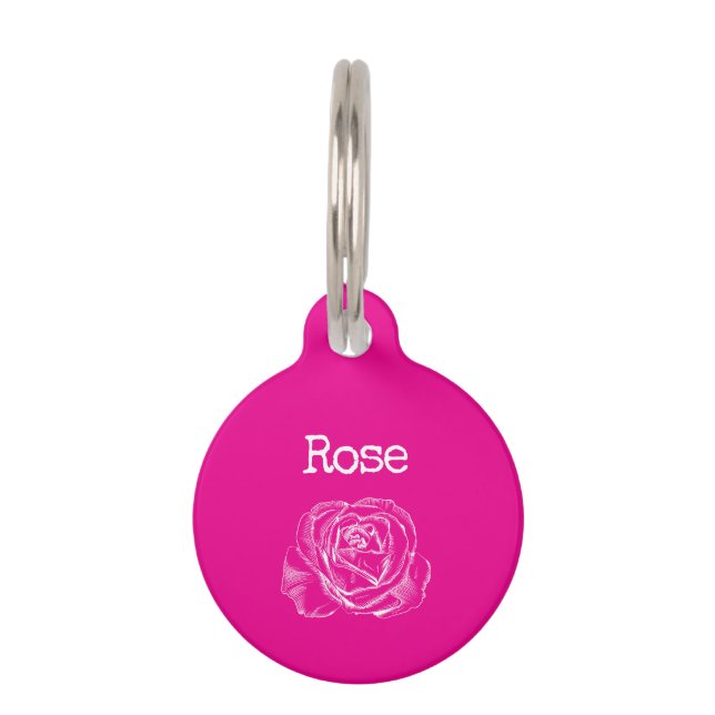 Pink Flower Rose Pet Tag (Front)