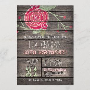 Pink Flower, Rustic Country 50th Birthday Party Invitation