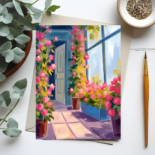 Pink Flower Shop Roses Floral Painting Postcard