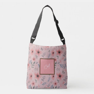 Pink Flower Simple Pattern Vintage Boho Monogram Crossbody Bag