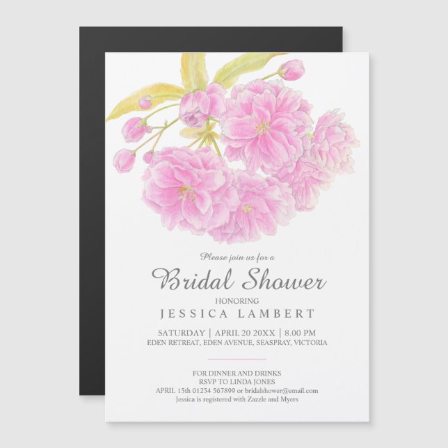 Pink flower spring floral blossom bridal shower magnetic invitation (Front/Back)