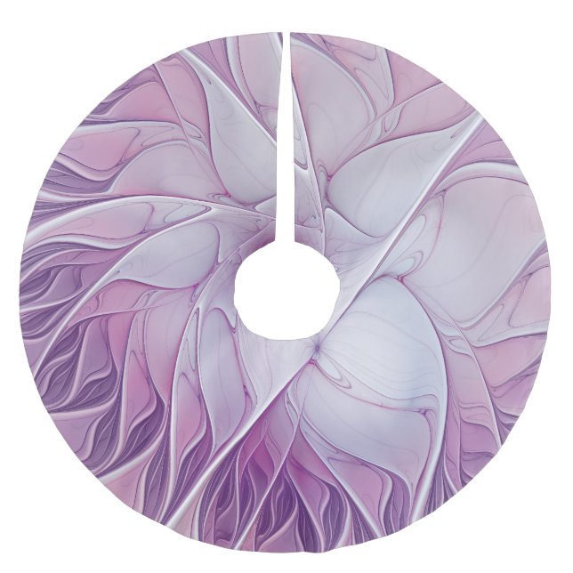 Pink Flower Star Modern Abstract Fractal Art Brushed Polyester Tree Skirt (Front)