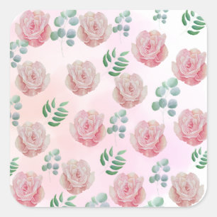 Pink flower sticks  square sticker