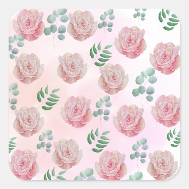 Pink flower sticks  square sticker (Front)
