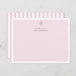 Pink flower & Stripes a Note From Flat Note Card
